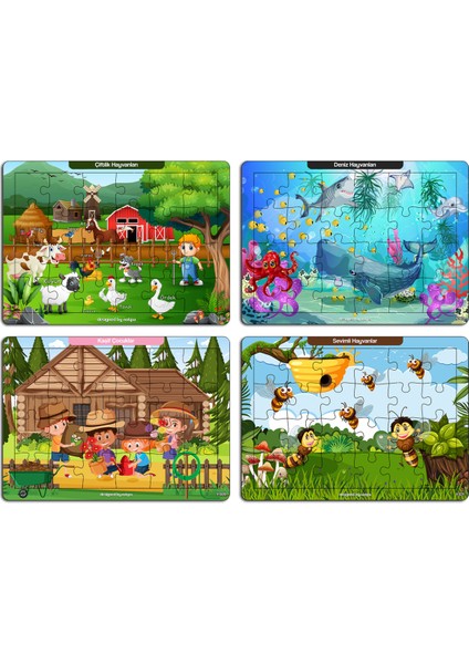 Notpa Çocuklar Için Eğitici ve Öğretici Ahşap Renkli Puzzle 4lü Set 1