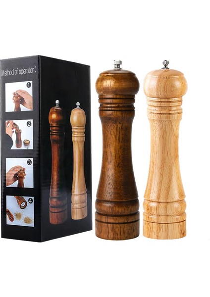 Ahşap Baharat Tuz Öğütücü Değirmen Tuzluk Baharatlık 21 cm 2'li Set