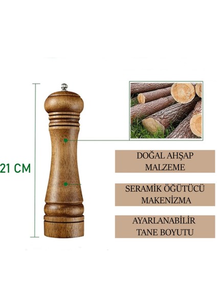 Ahşap Baharat Tuz Öğütücü Değirmen Tuzluk Baharatlık 21 cm 2'li Set modelleri