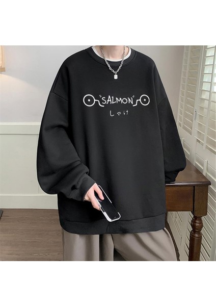 Jujutsu Kaisen Toge Inumaki Baskılı Siyah Oversize Bisiklet Yaka Sweatshirt