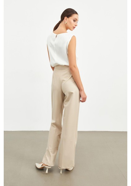 Bej Geniş Kesim Pantolon modelleri