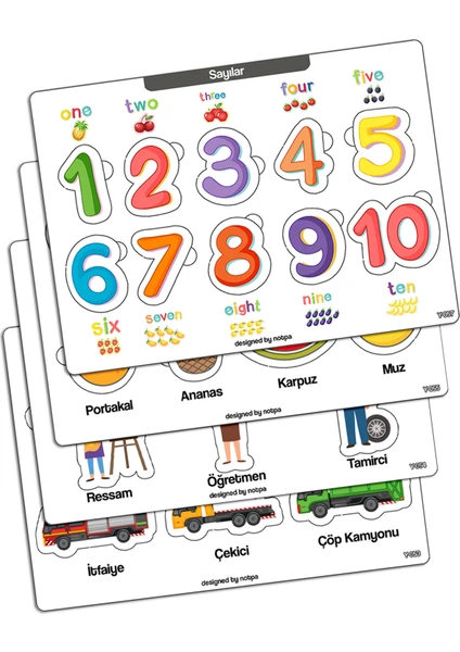 Notpa Çocuklar Için Eğitici ve Öğretici Ahşap Renkli Yapboz 4lü Set 3