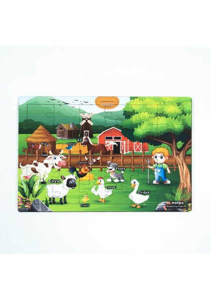 Ahşap Çiftlik Puzzle 30X20CM, Renkli Çiftlik Bebek, Çocuk ve Okul Öncesi Için Puzzle