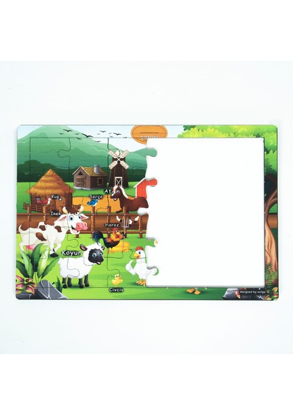 Ahşap Çiftlik Puzzle 30X20CM, Renkli Çiftlik Bebek, Çocuk ve Okul Öncesi Için Puzzle