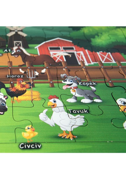 Ahşap Çiftlik Puzzle 30X20CM, Renkli Çiftlik Bebek, Çocuk ve Okul Öncesi Için Puzzle