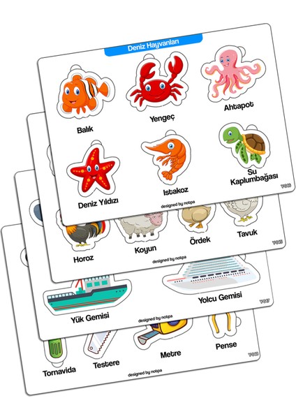 Notpa Çocuklar Için Eğitici ve Öğretici Ahşap Renkli Yapboz 4lü Set 1