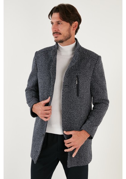 Düğmeli Dik Yaka Kırçıllı Slim Fit Kaşe Kaban Erkek Kaban 5841016 modelleri