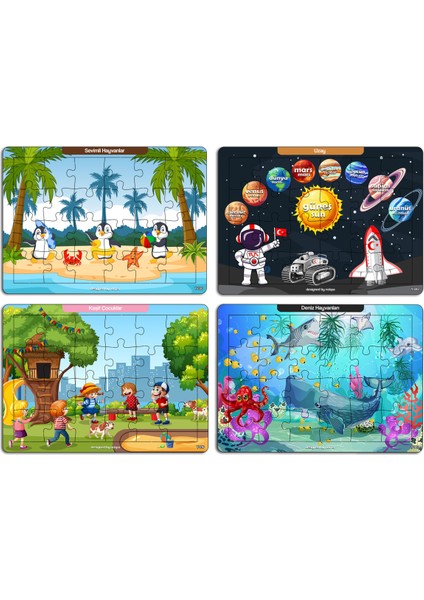 Notpa Çocuklar Için Eğitici ve Öğretici Ahşap 24 Parça Renkli Puzzle 4lü Set 9