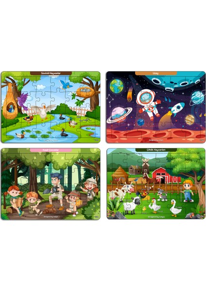 Notpa Çocuklar Için Eğitici ve Öğretici Ahşap 24 Parça Renkli Puzzle 4lü Set 7