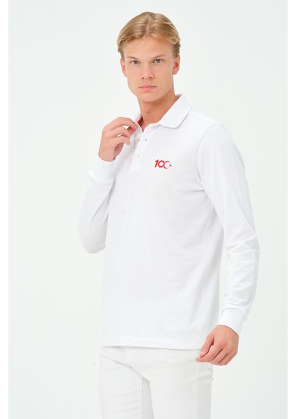 Erkek Uzun Kollu Türkiye Cumhuriyeti 100.YIL Özel Beyaz Polo Yaka T-Shirt fiyatları