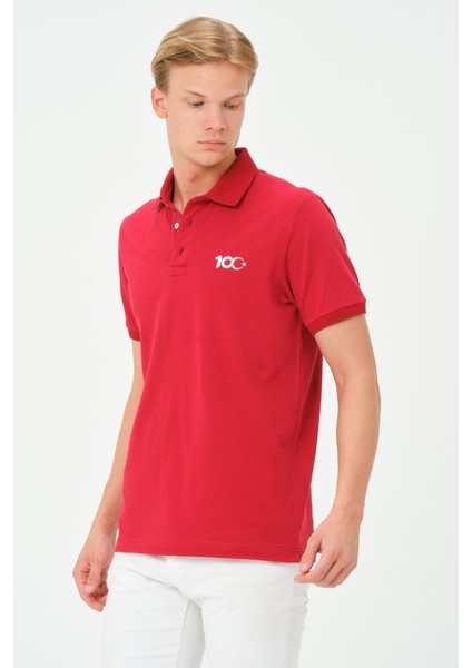 Erkek Kısa Kollu Türkiye Cumhuriyeti 100.YIL Özel Kırmızı Polo Yaka T-Shirt