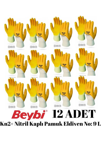 Kn2 Nitril Kaplı Pamuk Eldiven No: 9 L - 12 Çift