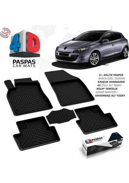 S-Dizayn RENAULT Megane 3 4D Havuzlu Paspas A+Kalite