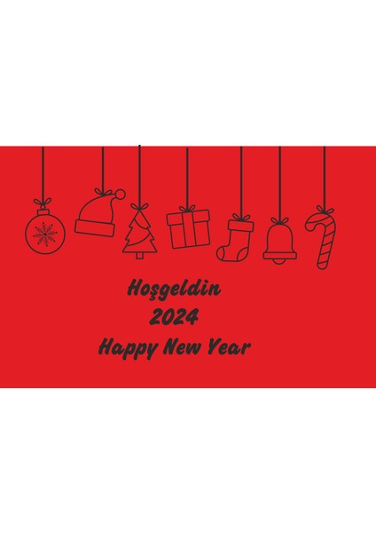 Yeni Yıl Hoşgeldin 2024 Mağaza Duvar Vitrin Cam Sticker 100 x 69