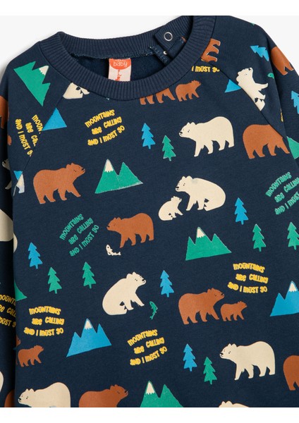 Pamuklu Sweat Ayı Baskılı Uzun Kollu Bisiklet Yaka modelleri