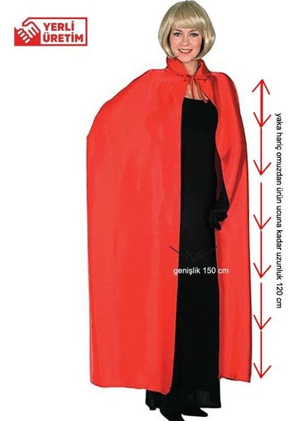 Kırmızı Renk 120 cm Yakalı Çok Amaçlı Halloween Pelerini Bayan Erkek Yetişkin