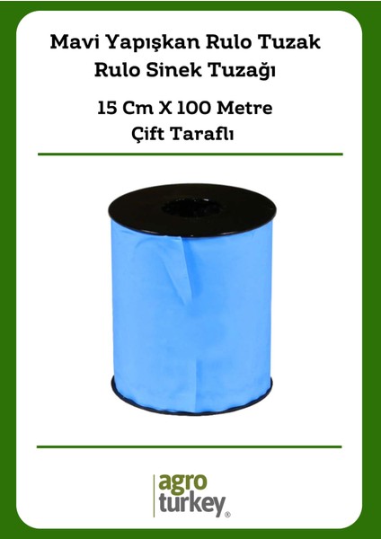 | Sera Ve Bahçe İçin Mavi Yapışkan Rulo Tuzak - Rulo Sinek Tuzağı - 15 Cm X 100 Metre- Çift Taraflı