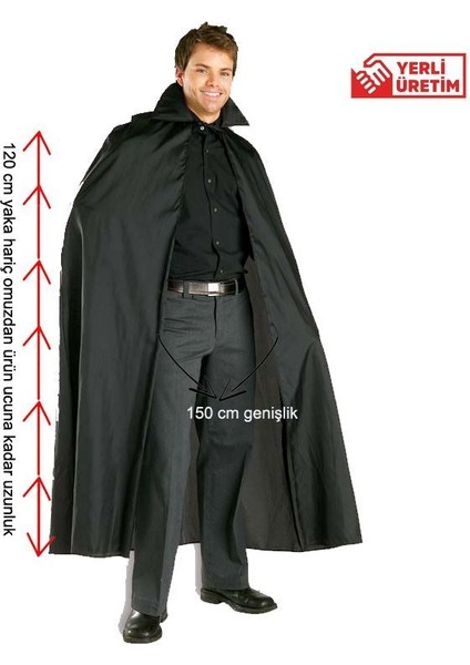 Siyah Renk 120 cm Yakalı Çok Amaçlı Halloween Pelerini Bayan Erkek Yetişkin