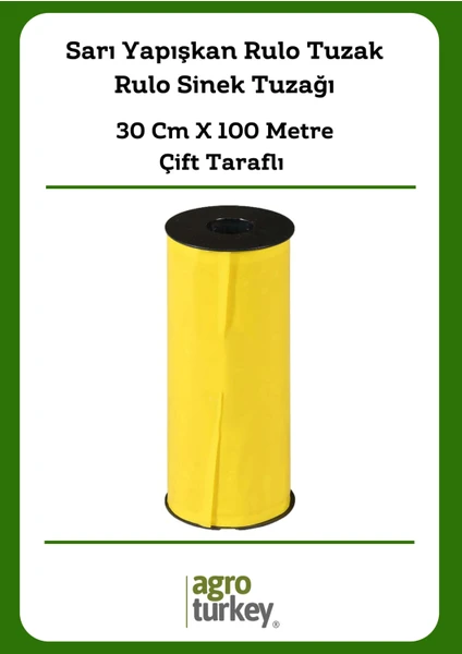 Agro Turkey | Sera Ve Bahçe İçin Sarı Yapışkan Rulo Tuzak - Rulo Sinek Tuzağı - 30 Cm X 100 Metre- Çift Taraflı