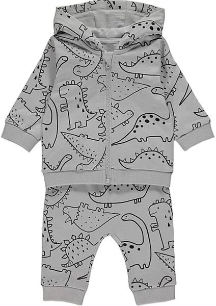 Dinozor Baskılı Erkek Çocuk Kapişonlu Fermuarlı Alt Üst Takım