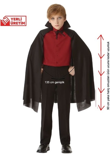 Halloween Siyah Renk 90 cm Yakalı Drakula Vampir Pelerini Çocuk Boy 6-10 Yaş fiyatları