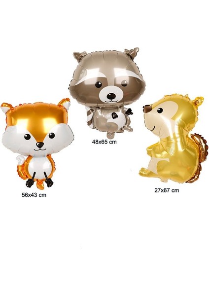 3 Adet Tilki Rakun Sincap Süpershape Şekilli Folyo Balon