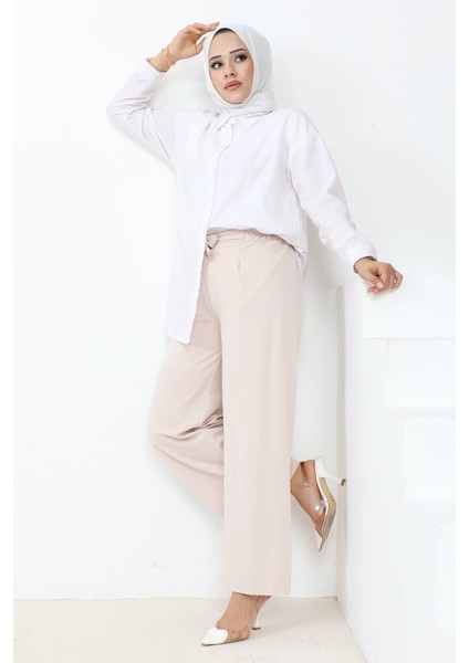 Meva Kemerli Bol Paça Pantolon 648 - Bej fiyatları