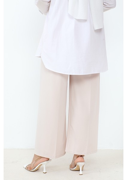 Meva Kemerli Bol Paça Pantolon 648 - Bej modelleri