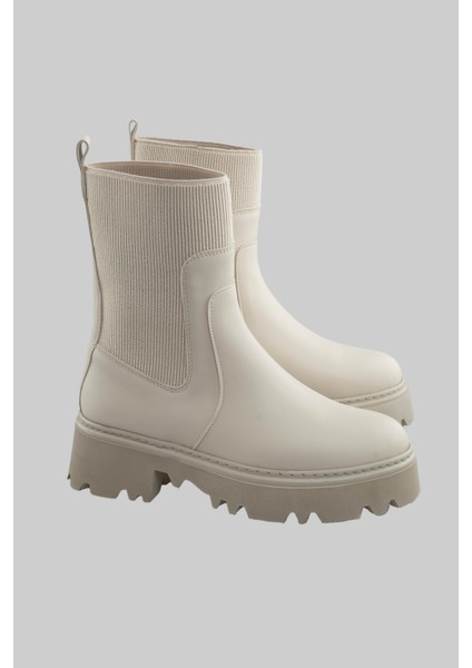 Kalın Taban Lastik Detaylı Bot Bej fırsatları