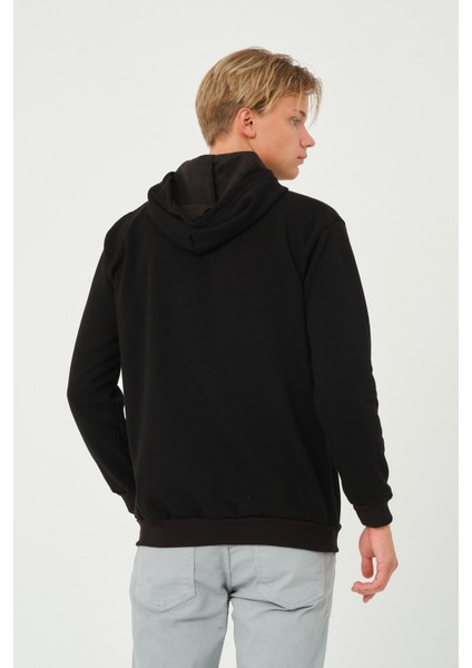Erkek Kapüşonlu 3 Iplik Şardonlu Siyah Sweatshirt fırsatları