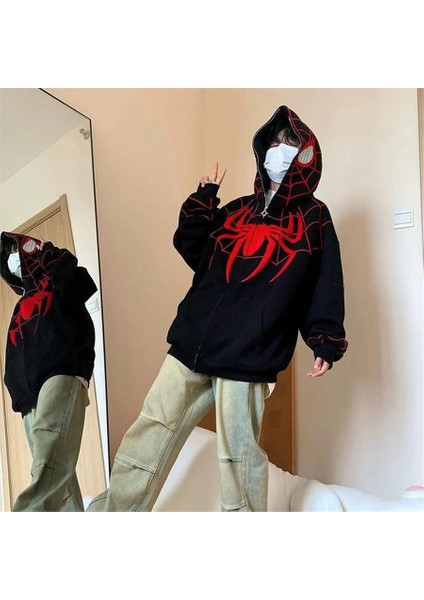Siyah Spider-Man Goth Fermuarlı (Unisex) Kapüşonlu fiyatları