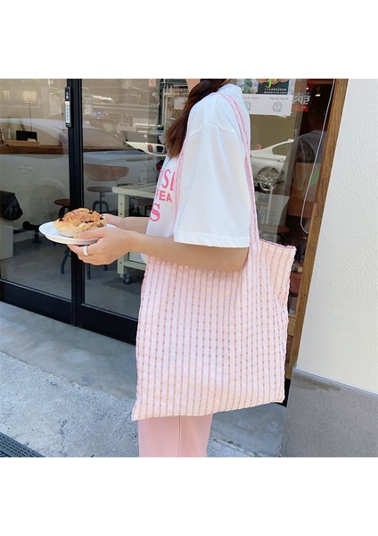 Kadın Çantası Kabarcık Ekose Omuz Çantası Öğrenci Bez Çanta Ince Stil (Yurt Dışından)