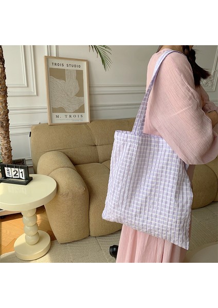 Kadın Çantası Kabarcık Ekose Omuz Çantası Öğrenci Bez Çanta Ince Stil (Yurt Dışından)