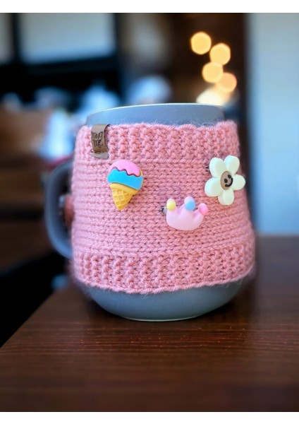 Mugme Düğmeli Eğleceli Hediyelik Bardak Fincan Termos Mug Tutucu Giysisi