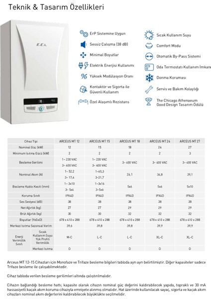 E.c.a. Arceus 15KW Elektrikli Kombi (Trifaze ve Monofaze)