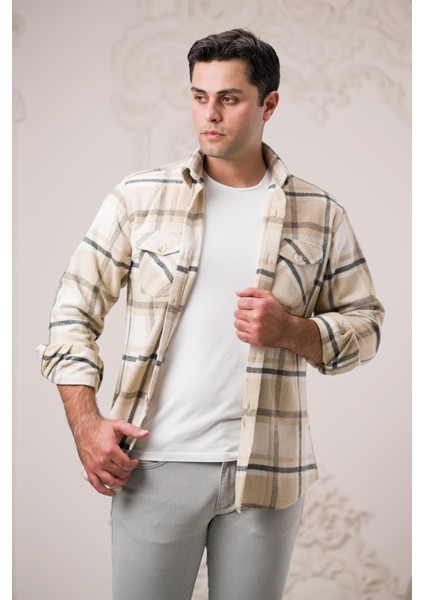 Slimfit Çift Cepli Ekoseli Pamuklu Kalın Erkek Oduncu Gömlek modelleri