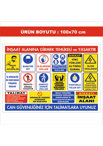 2Mak Reklam 100X70 cm 5 mm Dekota (Forex) Üzerine Uv Baskı Inşaat Ikaz ve Uyarı Levhası