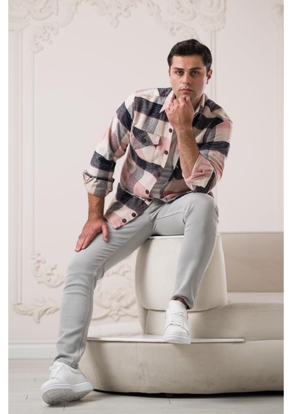 Slimfit Çift Cepli Ekoseli Pamuklu Kalın Erkek Oduncu Gömlek