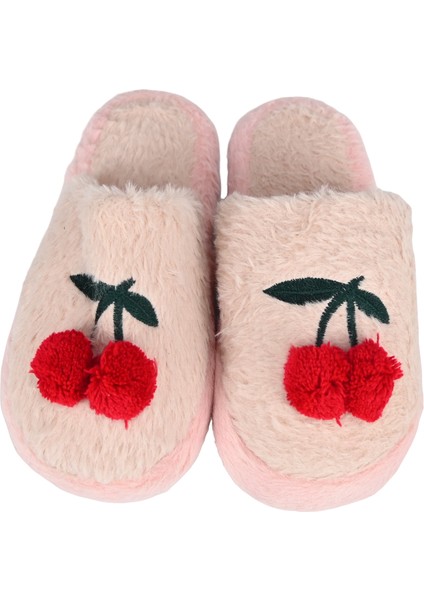 Eva Comfortline Kaydırmaz Taban ,rufidik Şirin Üşümeyen Ayaklar Tüylü Iç Astar Kırmızı Kiraz Figürlü Kadın Terlik