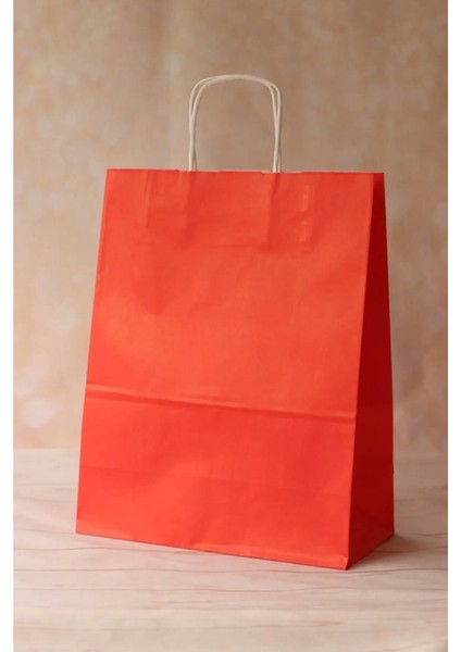 Büküm Saplı Kraft Kağıt Çanta Poşet Torba - Kırmızı - 25 Adetlik 4 Paket fırsatları