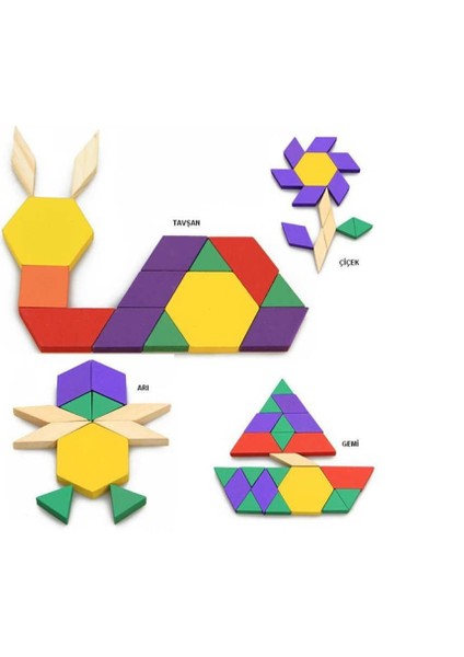 Ahşap 125 Parça Blok Tangram Puzzle