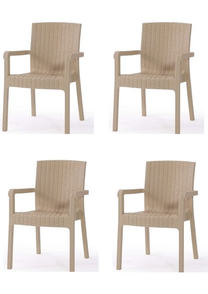 Rattan 4'lü Bahçe&balkon,teras Sandalye Bej