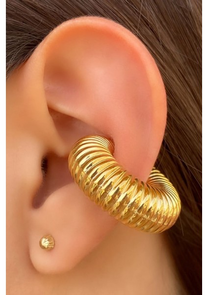 Sacce Scarves&Accessories Büyük Bombeli Earcuff Geniş Halka Kıkırdak Küpesi Gold