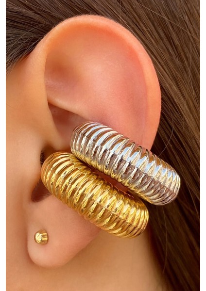 Sacce Scarves&Accessories Büyük Bombeli Earcuff Geniş Halka Kıkırdak Küpesi Gold