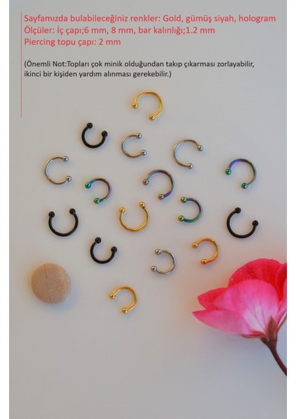Sacce Scarves&Accessories 6 mm Siyah Mini Nokta Toplu Çelik Piercing Tragus Helix Kıkırdak Lob Daith Forward Helix