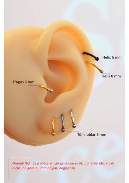 Sacce Scarves&Accessories 6 mm Siyah Mini Nokta Toplu Çelik Piercing Tragus Helix Kıkırdak Lob Daith Forward Helix