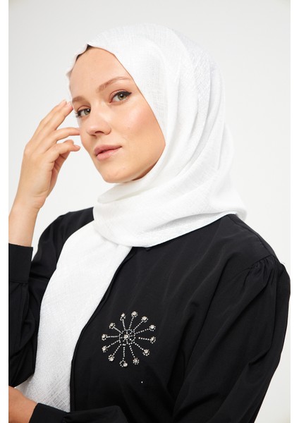 Sakafashion Melisa Hasır Desenli Jakarlı Şal - Kırık Beyaz
