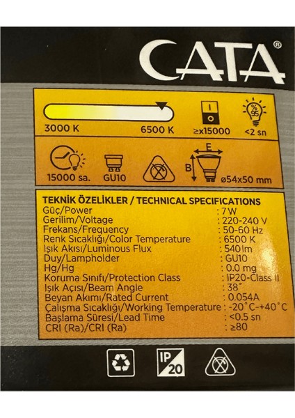 CT-4215 7W 6500K (Beyaz Işık) GU10 Duylu Spot LED Ampul (2 Adet)