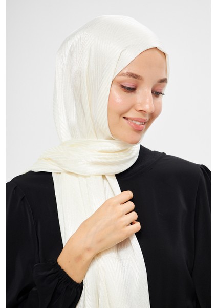 Sakafashion Jakarlı V Desenli Şal - Açık Krem