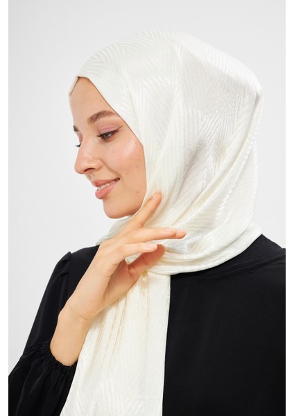Sakafashion Jakarlı V Desenli Şal - Açık Krem